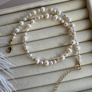 Freshwater Pearl Choker Necklace: Dainty 18k Gold Plated Toggle Clasp