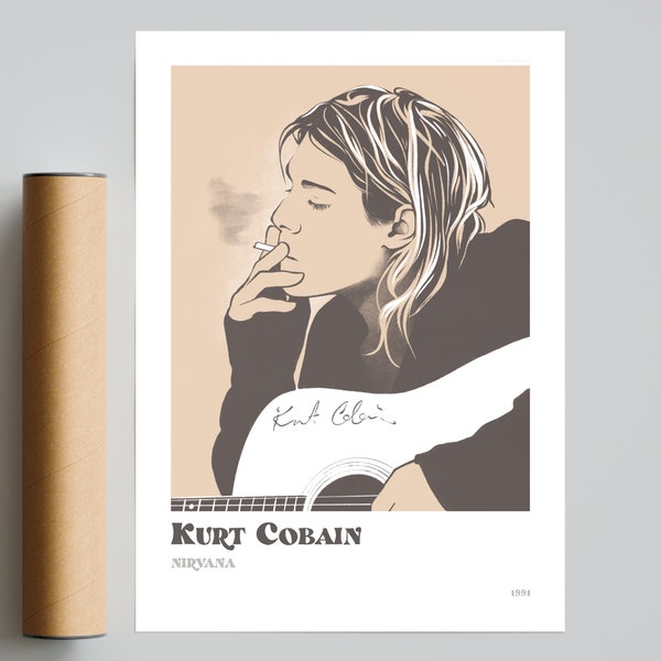 El póster de Kurt Cobain es el mejor arte mural de música para un fan de Nirvana y una buena idea para un regalo para él o para ella, Physical Poster