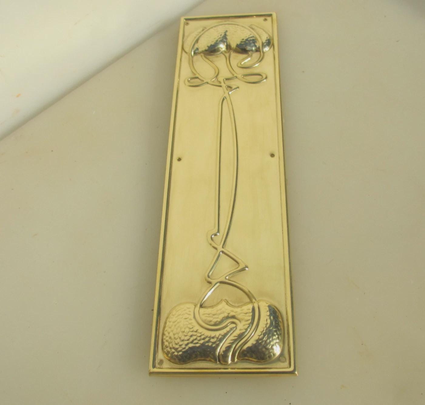 Par Antque French Brass Door Push Plates. Reclamed Furnshng Door Fnger Plaques Wth