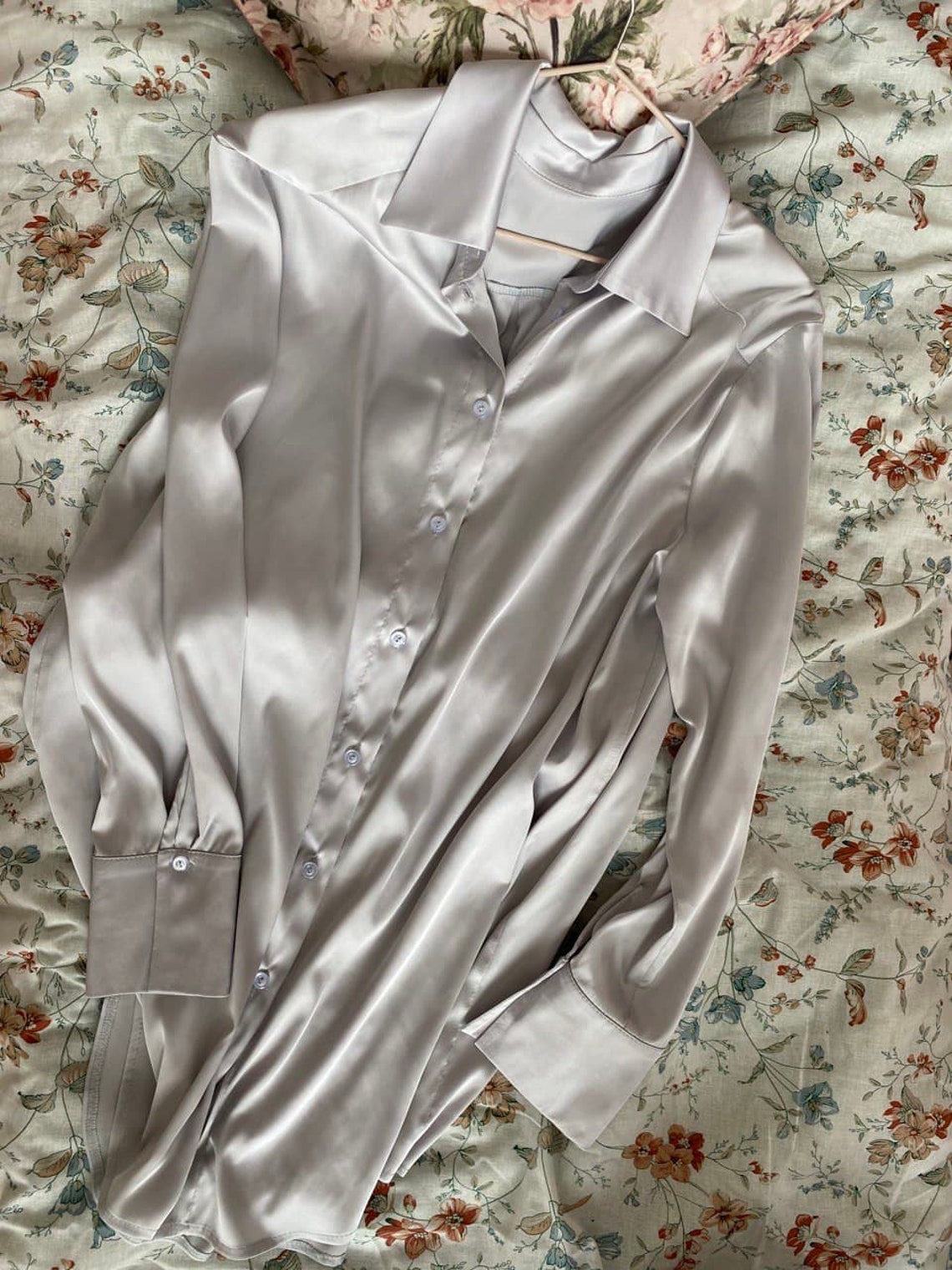 Oversized silk shirt women Long Sleeves Silk Shirt 100 Etsy