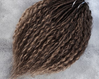 Brown Curly Crochet Dread Extensions: Ombre Wavy Synthetic Dreads, DE Style