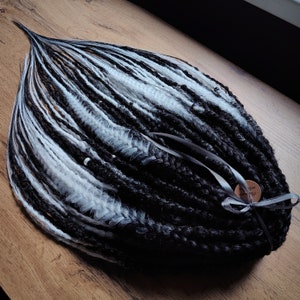 Black and white synthetic dreads extensions viking double ended crochet dreadlocks  textured boho de dreads with fishtail braids accent