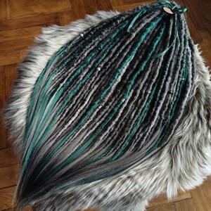 Gray viking synthetic dreads extensions emerald green boho ombre double ended or single ended dreadlocks with accent of wrapss