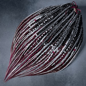 Burgundy and Silver Ombre Synthetic Dreads: Viking Braids, Boho Hair Extensions