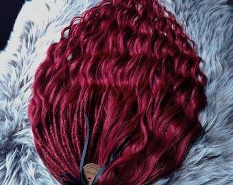 Wine Red Brushable Wavy Dread Extensions, Burgundy Crochet Curly Dreads