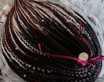 Boho Crochet Dreadlocks Extensions: Brown, Blonde, Ginger Synthetic Dreads with Braids