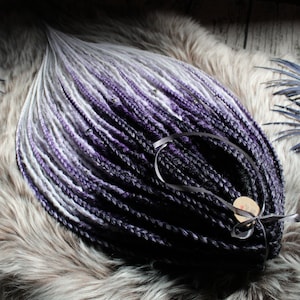 Black to purple to white synthetic dreads extensions textured crochet double ended dreadlocks with braids accent