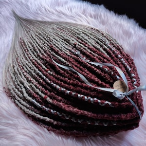 Wine Red to Silver Gray Crochet Dreadlocks: Textured Synthetic Dreads Extensions