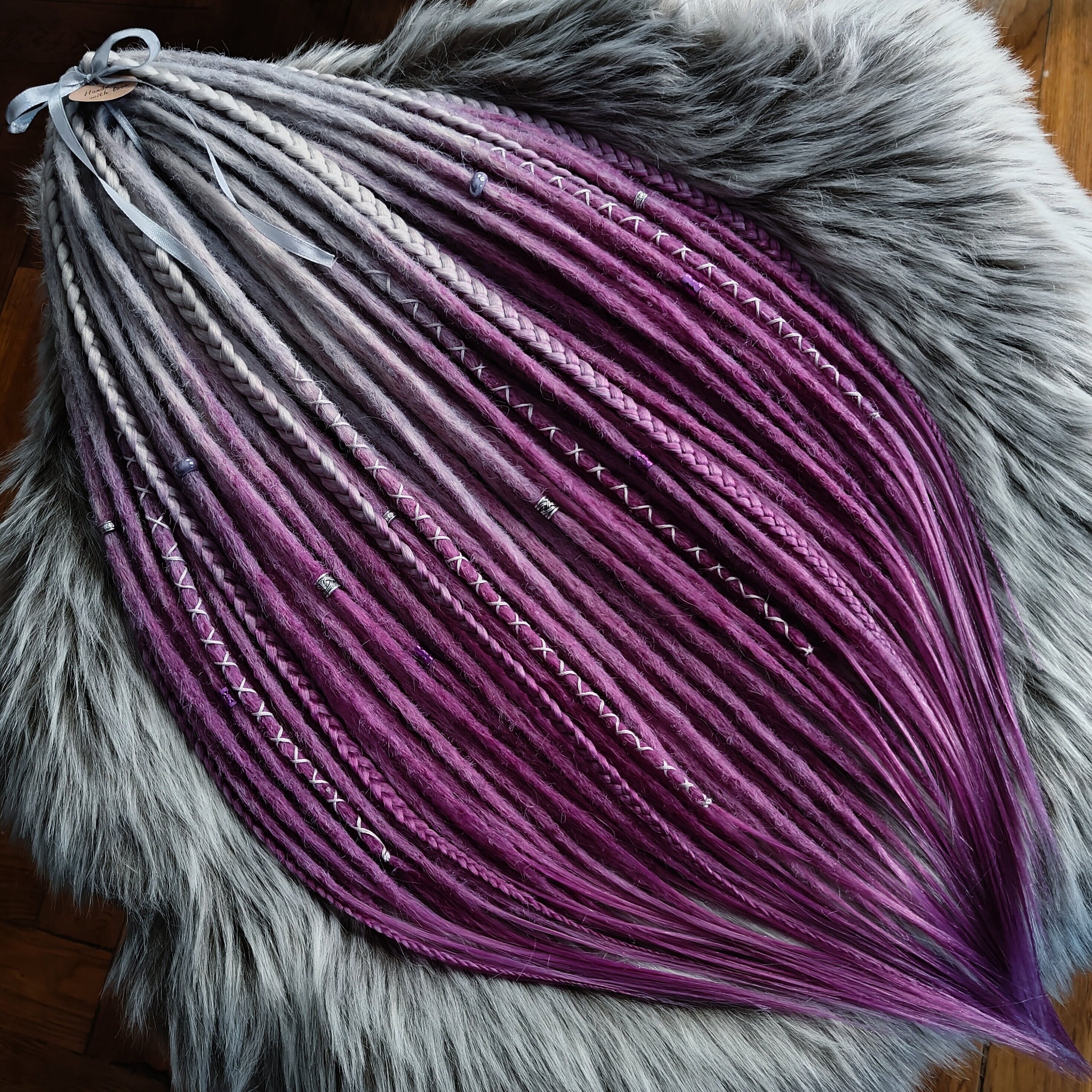 Purple Pink Ombre Synthetic Dreads: Blonde Base Crochet Dreadlocks Extensions with Braids