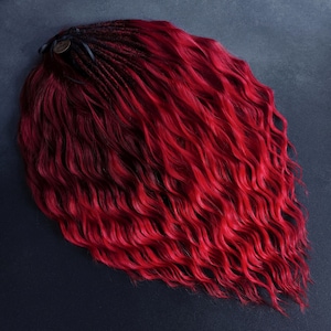 Ombre Black to Red Wavy Dreadlocks Extensions: Crochet Synthetic Dreads