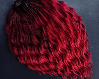 Dunkel bis Rote gewellte Pinsel Dreadlocks Erweiterungen: Gehäkelte synthetische Dreads