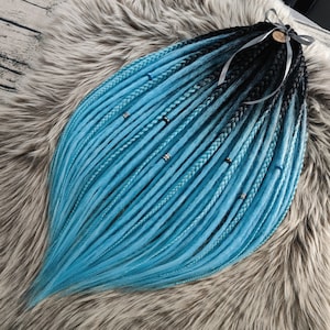 Ombre Crochet Dreadlocks: Black to Light Blue Synthetic Dread Extensions