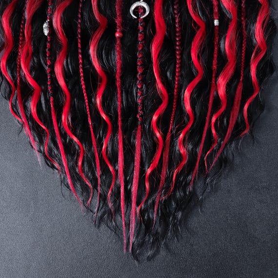 Witchy Black Red Wavy Dreadlocks | Gothic Dreads | Halloween Dread