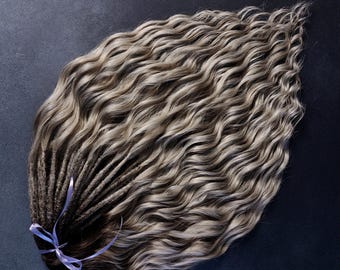 Ash Blonde Ombre Wavy Dreads: Curly Synthetic Dreadlocks Extensions