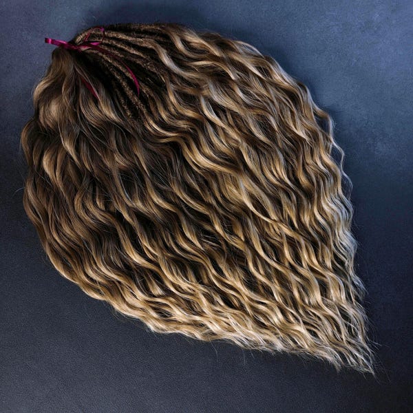 Braune bis Blond gewellte gehäkelte Dreadlocks - Synthetische Boho Dreads Erweiterungen