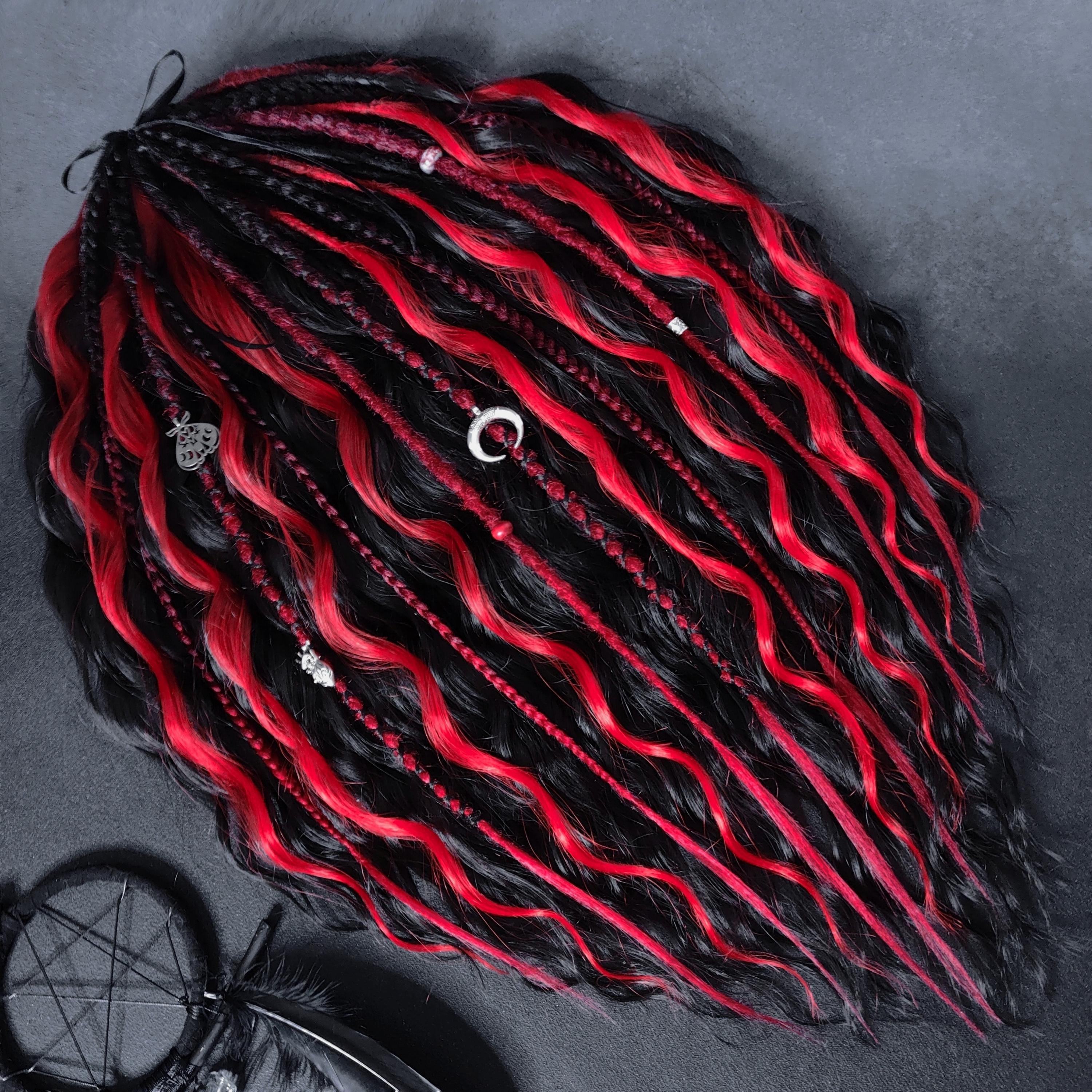 Witchy Black Red Wavy Dreadlocks | Gothic Dreads | Halloween Dread