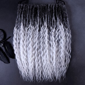 Black to white curly dreads blonde wavy synthetic dreads extensions natural color dreadlocks white crochet dreads ombre double ended dreads