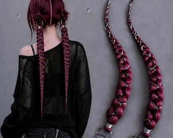 Burgundy Carabiner Braids • Detachable Clip-On Hair • Dark Red Braid Extensions • Removable Long Braids
