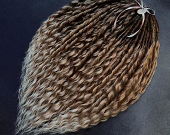 Ombre Brown to Blonde Curly Crochet Dreadlocks - Synthetic Wavy Dreads Extensions