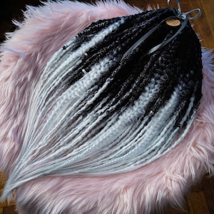 White Viking synthetic dreads extensions black and white de dreadlocks black base ombre dreads double ended crochet dreads fishtail braids