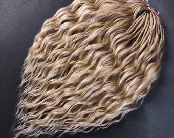 Warm Blonde Brushable Wavy Dreadlocks: Synthetic Curly Dread Extensions