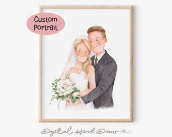 Custom Wedding Portrait, Custom couple portrait illustration, wedding anniversary gift, Custom Digital Watercolor Portrait
