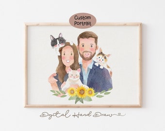 Custom Digital Watercolor Portrait, Custom Portrait, Custom Family Portrait Illustration, Personalised Family Portrait, Cartoon Portrait