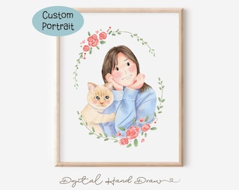 Custom Digital Watercolor Portrait ( One person ) , Digital painting in watercolor’s style, Custom portrait