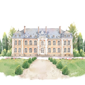 Aangepaste digitale aquarel trouwlocatie illustratie, aangepaste locatie schilderij, bruiloft illustratie, locatie schilderij voor huwelijksuitnodiging