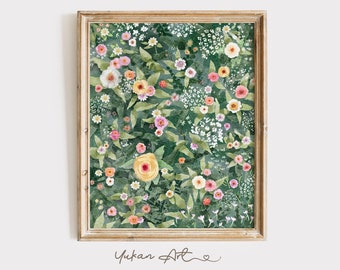 Kleurrijke Wildflower aquarel digitale muur kunst, lente bloemen kunst aan de muur afdrukbare, bloementuin illustratie kunst aan de muur, botanische kunst