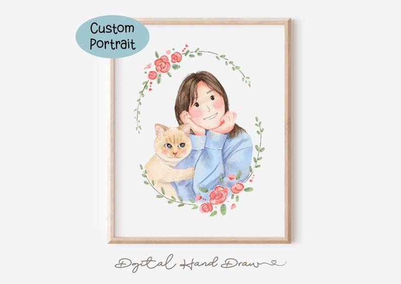 Custom Digital Watercolor Portrait One person , Digital painting in watercolors style, Custom portrait image 1