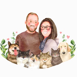 Custom Digital Watercolor Portrait, Custom Portrait, Custom Family Portrait Illustration, Personalised Family Portrait, Cartoon Portrait image 5