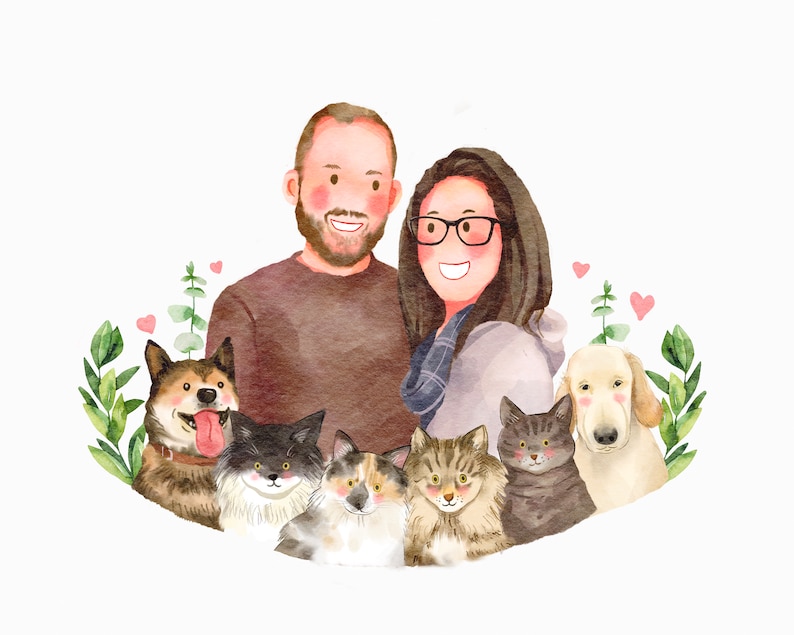 Custom Digital Watercolor Portrait, Custom Portrait, Custom Family Portrait Illustration, Personalised Family Portrait, Cartoon Portrait image 5