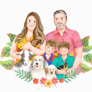 Custom Digital Watercolor Portrait, Custom Portrait, Custom Family Portrait Illustration, Personalised Family Portrait, Cartoon Portrait image 3