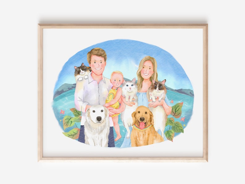 Custom Digital Watercolor Portrait, Custom Portrait, Custom Family Portrait Illustration, Personalised Family Portrait, Cartoon Portrait image 4