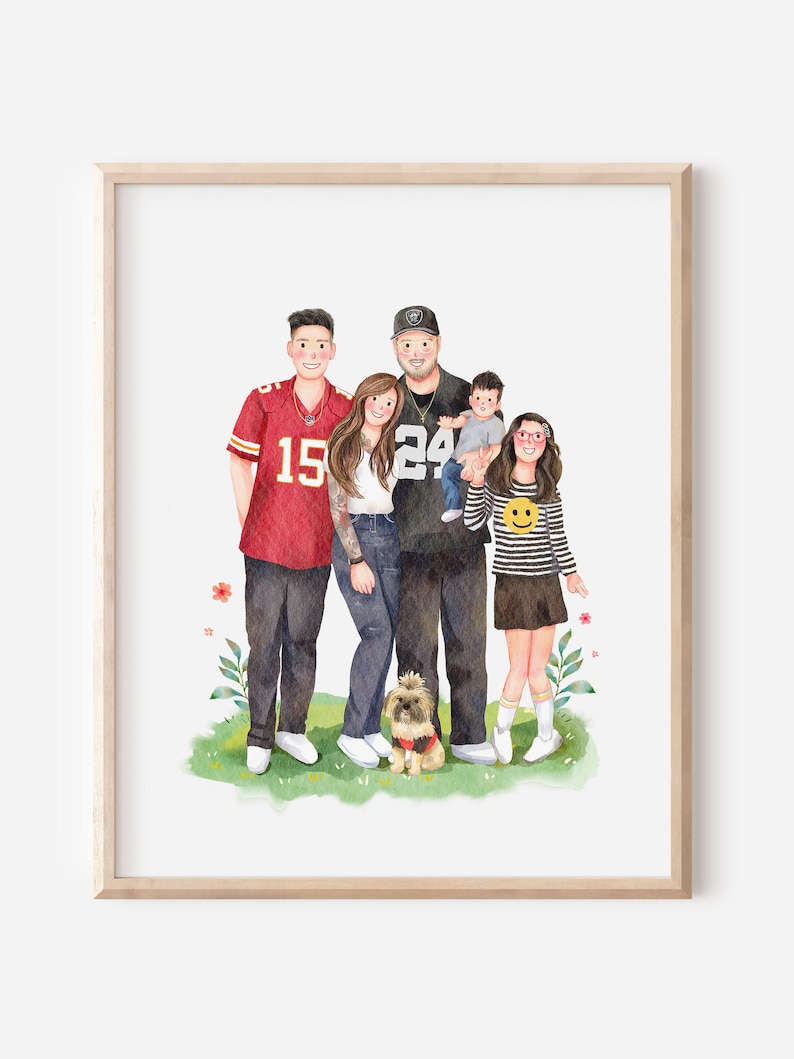 Custom Digital Watercolor Portrait, Custom Portrait, Custom Family Portrait Illustration, Personalised Family Portrait, Cartoon Portrait image 7