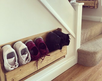 Rustic shoe storage idea, sustainable reclaimed wooden wall mounted shoe rack entry way/hallway furniture