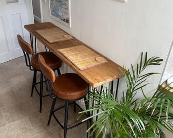 Rustic Reclaimed Wood Breakfast Bar Table with Hairpin Legs