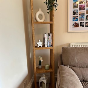 Rustic robust Wooden Tall Free Standing Shelving Unit Scaffolding Board Furniture Narrow Bookcase