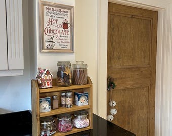 Handmade wooden hot chocolate rack, coffee station, countertop bar, Christmas