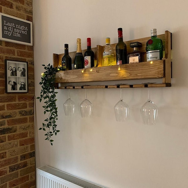 Summer house Home Bar Shelf, Wall mounted Unit, Gin Rack, Cocktail Cabinet, Wine, Vodka, Whisky, Kitchen, Christmas Present