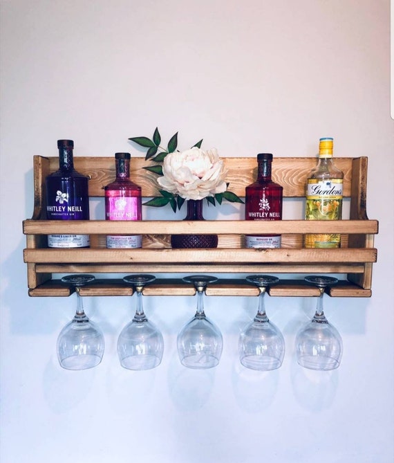 Handmade Reclaimed Wooden Floating Gin and Tonic Spirit Rack Etsy UK