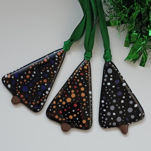 Handmade fused glass sparkly christmas tree decorations ornaments