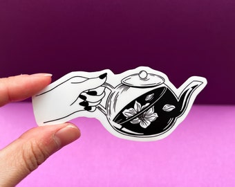 Teapot, teacup, strawberry jam, cake, cake slice Set of five waterproof vinyl stickers