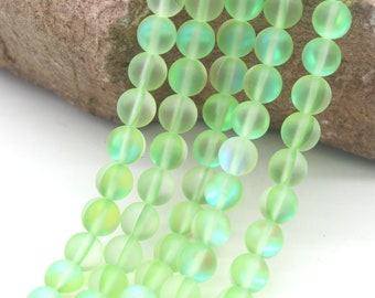 Matte Rainbow Moonstone Beads, Iridescent Mermaid Glass, 15.5" Strand