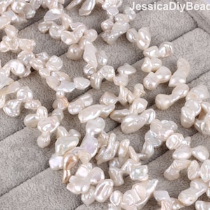 8-9x13-16mm Keshi Pearl Strand, White Irregular Freshwater Pearl Loose Beads, DIY Pearl Jewelry Making, Wholesale Beads--14.5 inches---ZS001