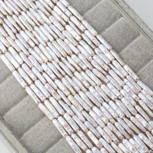 Perlas de agua dulce blancas largas de Biwa Stick, fabricación de joyas - 15 pulgadas