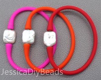 1pcs--7 inches/18cm 39 Colors Elastic Silicone Rubber & White Freshwater Pearls Bracelet,Bracelet For Women/Girl, 2022 Graduation Gift-Bar39