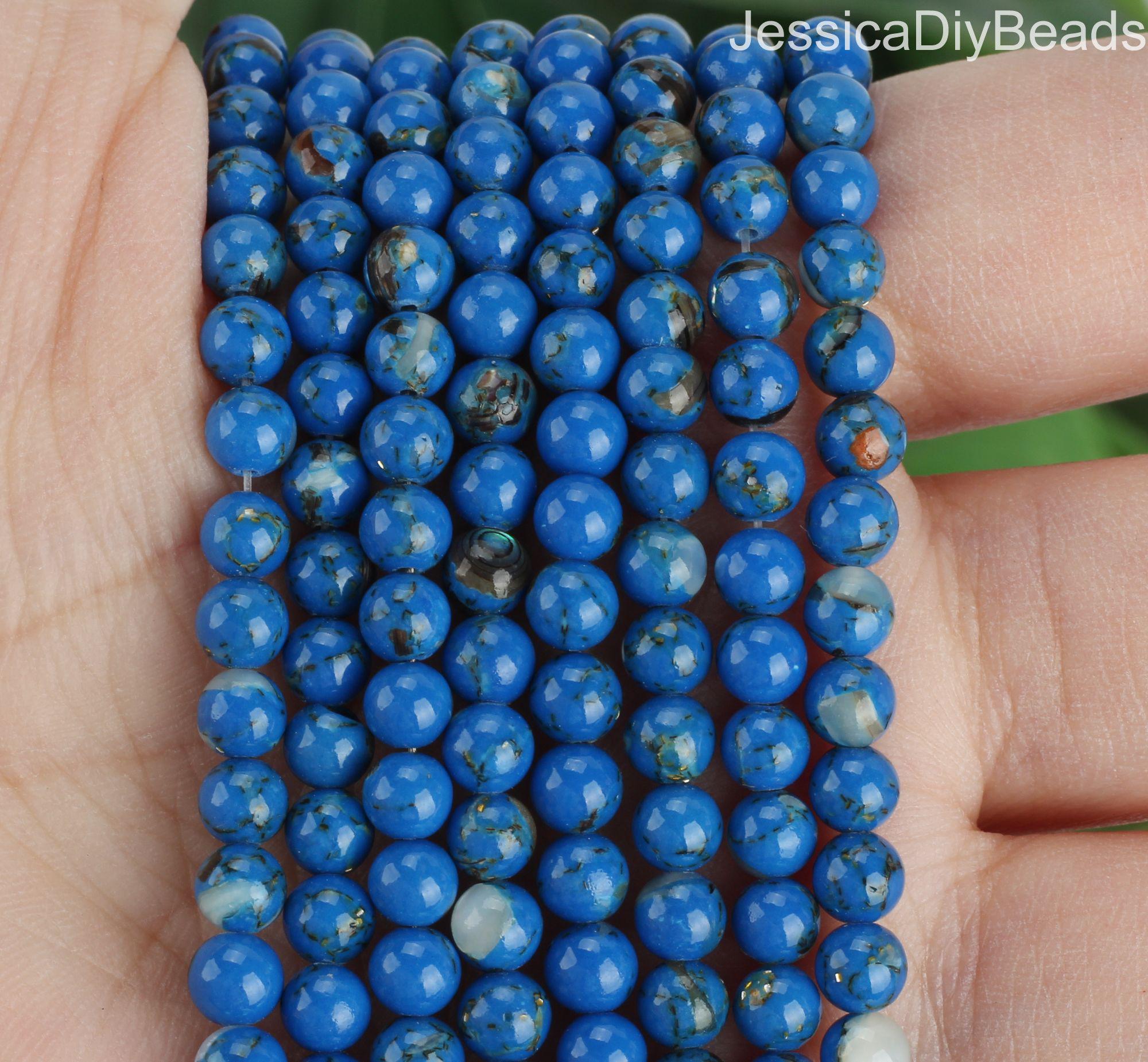 Deep Blue Shell Turquoise Beads,Loose Round Smooth Beads,Semi Precious Beads,Blue Turquoise Jewelry,Beading Supply,Wholesale Beads--STN00487