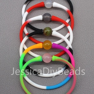 1 pcs-8.3 inches/21cm Silicone Bracelet With Gemstone,Waterproof Rubber Stretch Band,Sports Bracelet ,Minimalist Bracelet ---Bar-27